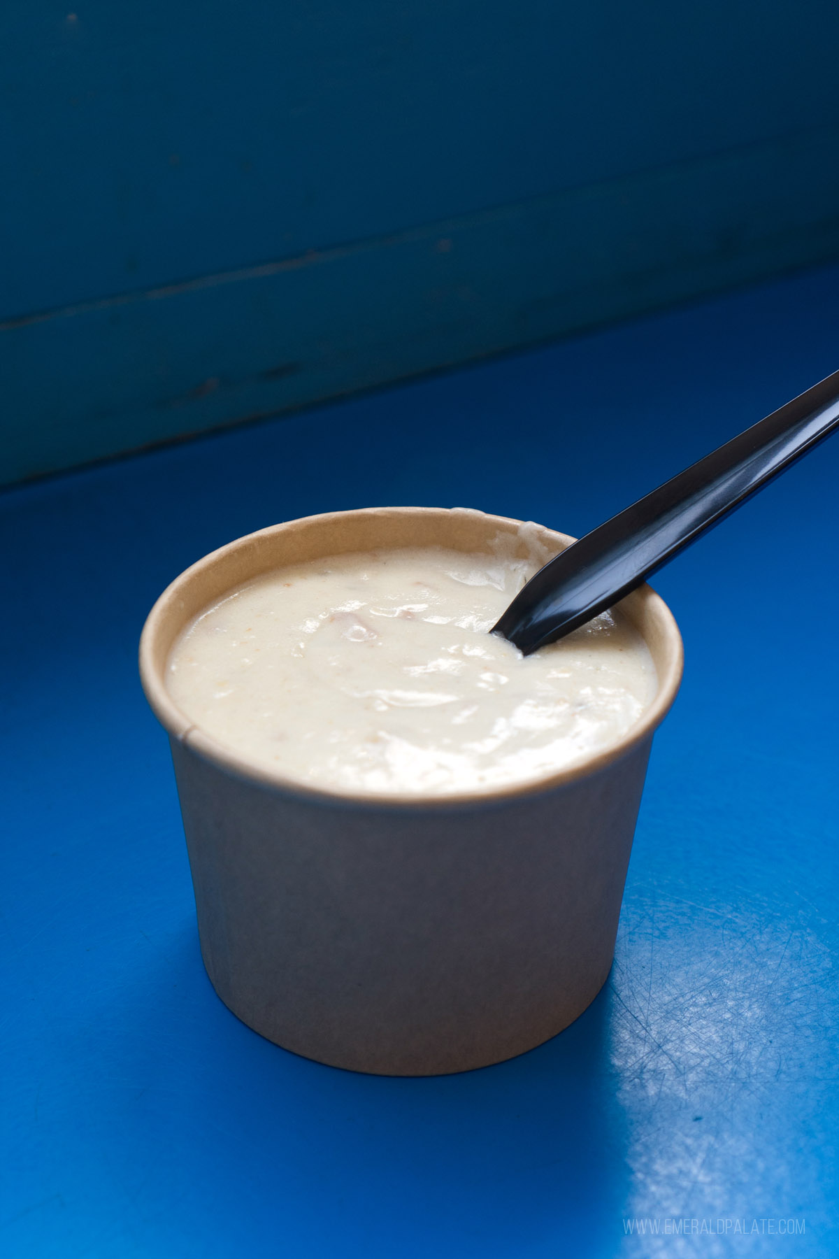 cup of clam chowder from one of the best places to eat in SLO