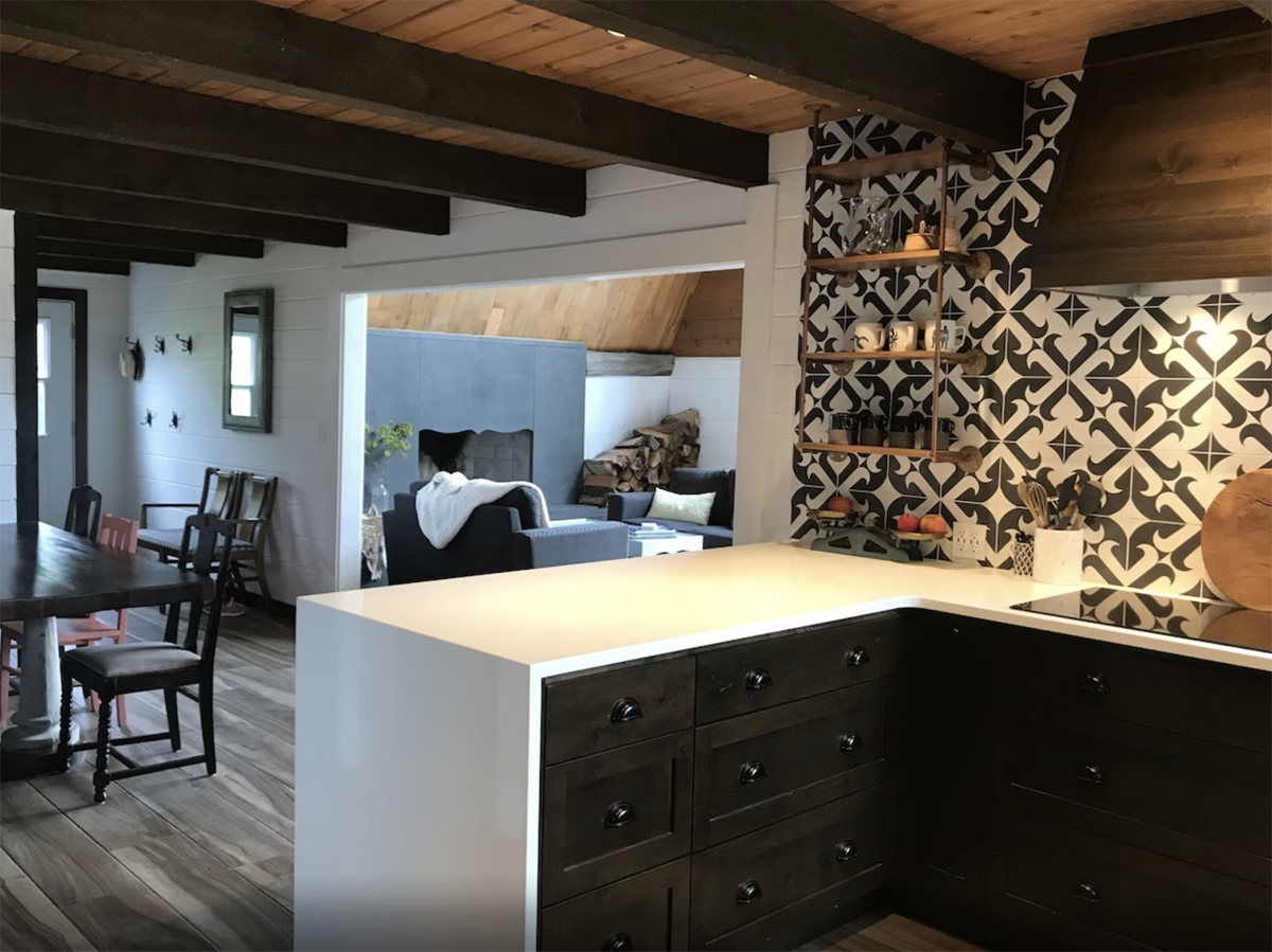 kitchen with funky modern tile