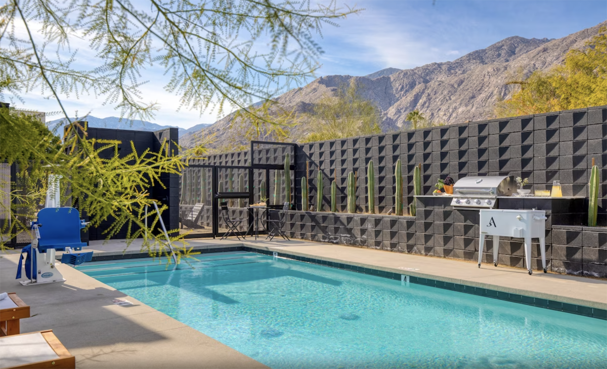 view of a pool with mountain in the background