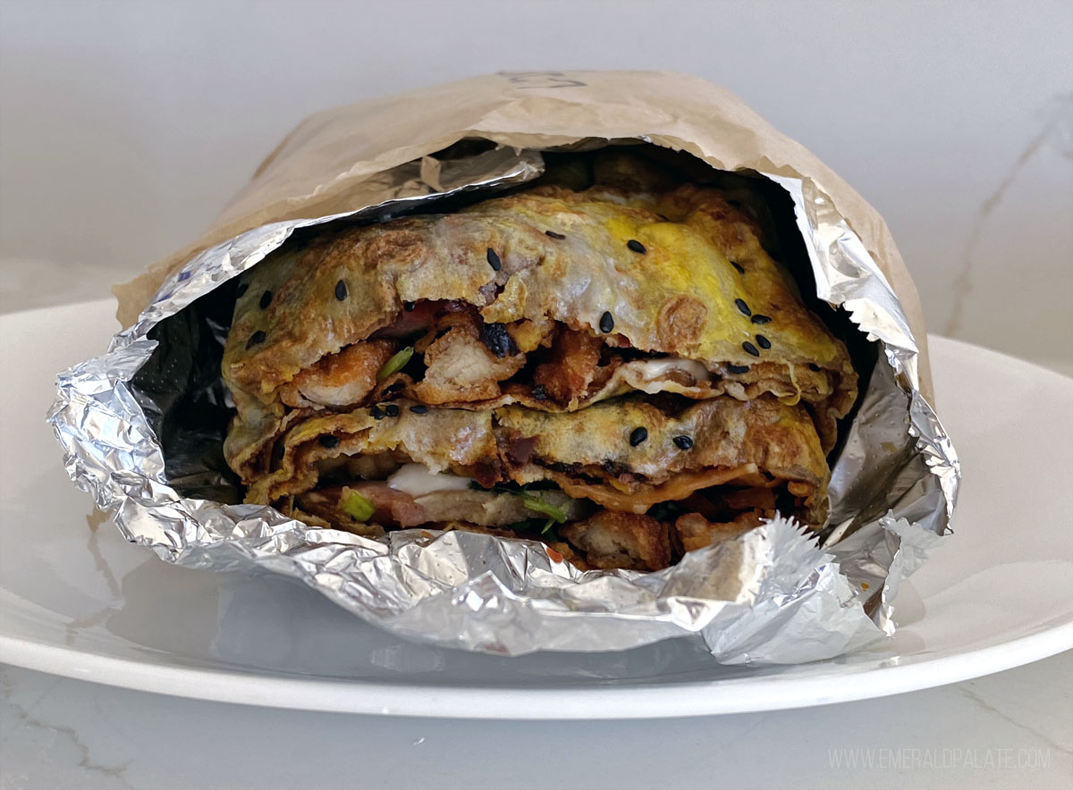 Chinese street food wrapped in tin foil