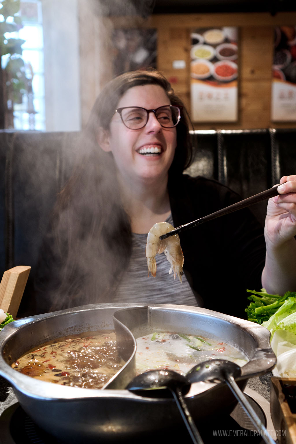 woman enjoying hot pot in Seattle