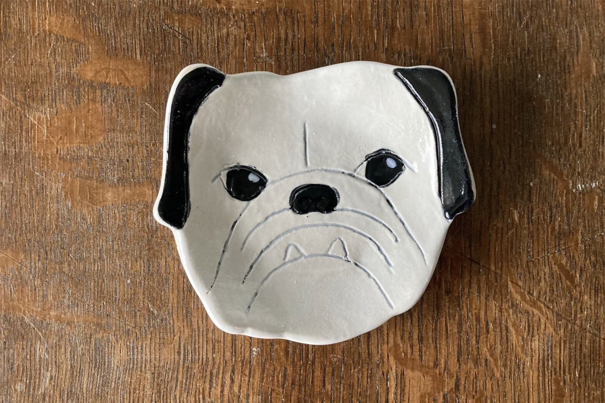 trinket tray shaped like a bulldog from one of the best local ceramics artists