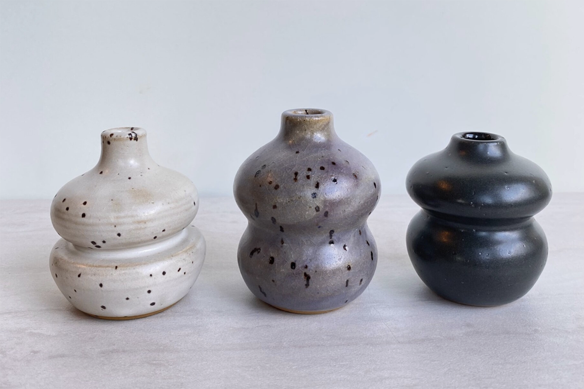 Set of three hourglass shaped pottery pieces from one of the best Seattle ceramics artists