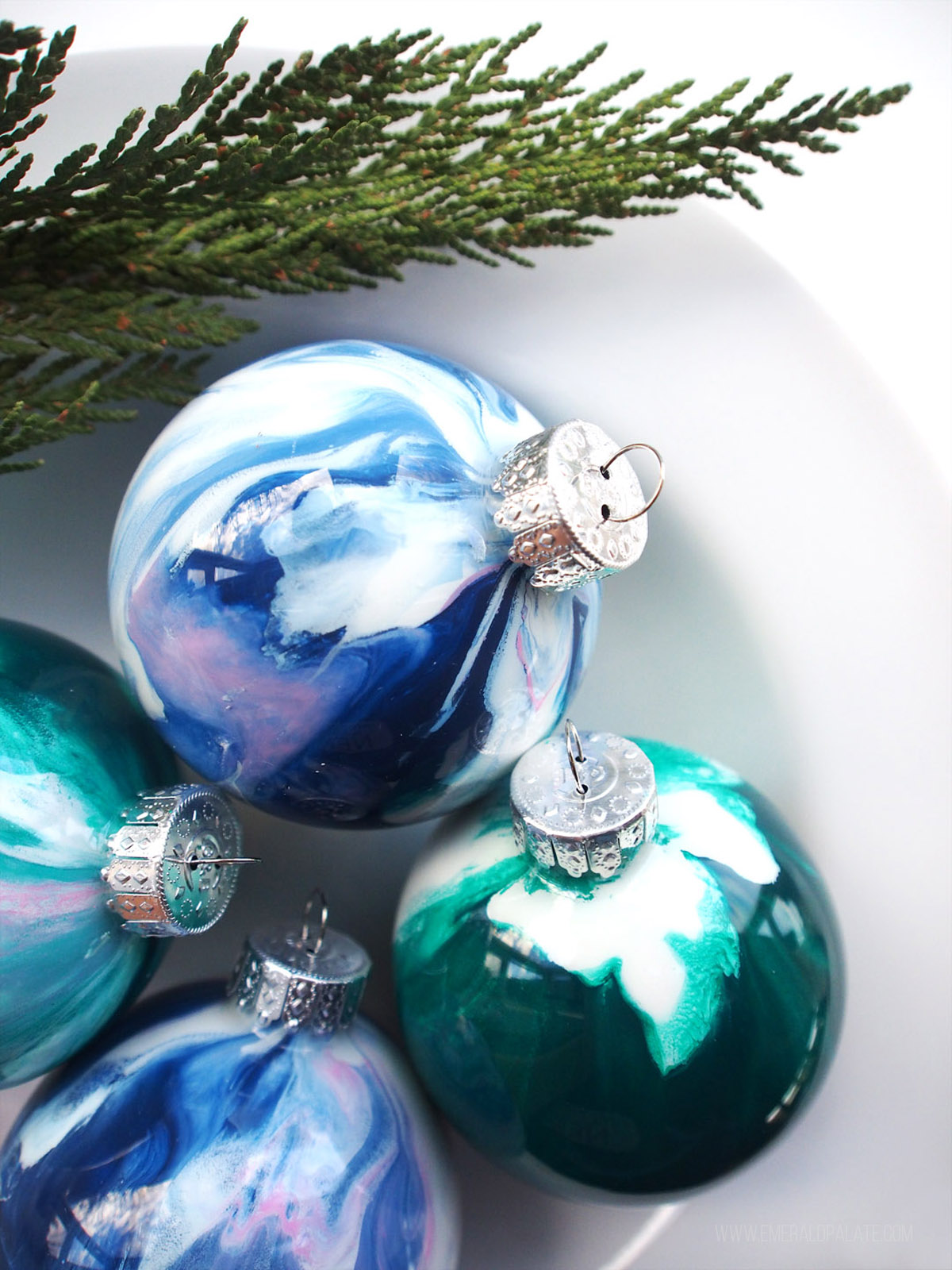 3 marbled Christmas ornaments