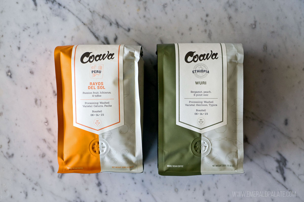 2 bags of Coava, one of the best Portland coffee roasters