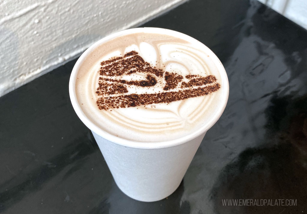 coffee mocha with a sneaker stenciled on top