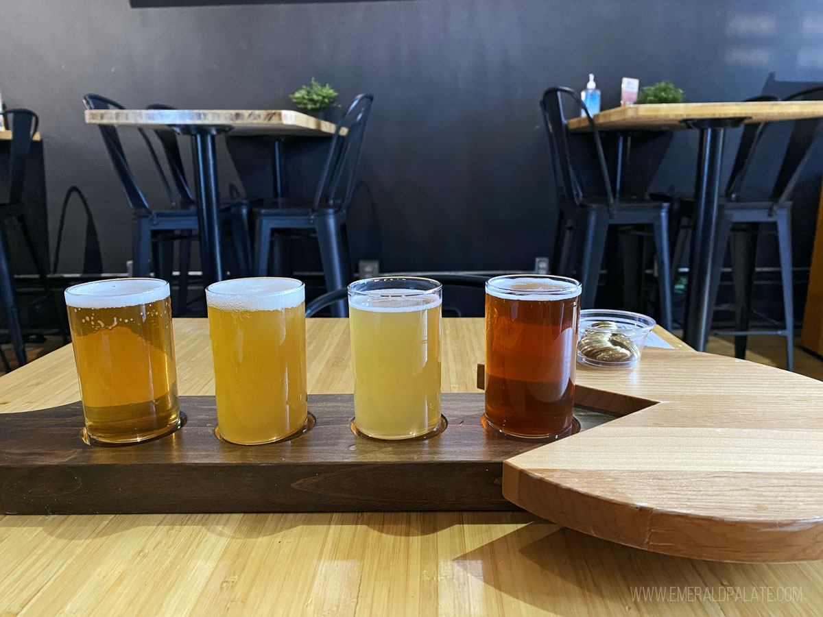 beer sampling flight at a Calgary brewery