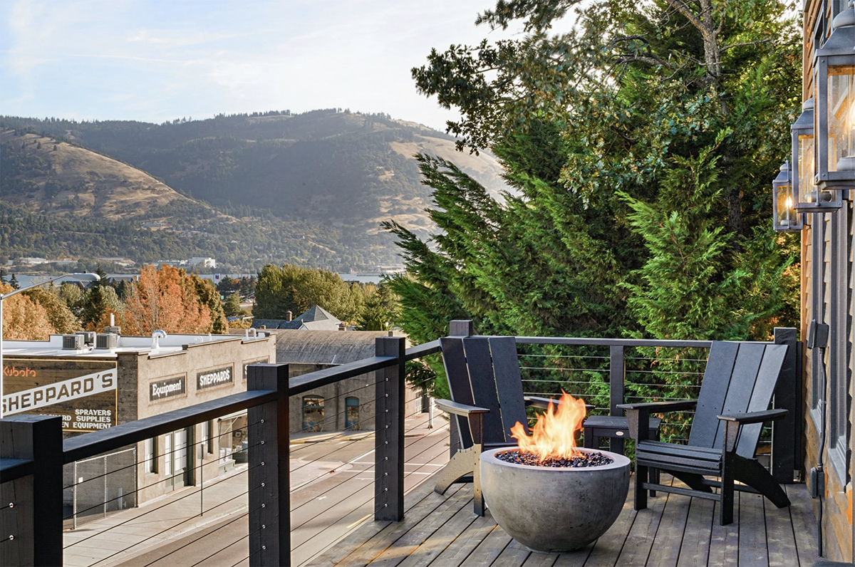 View off the deck of a hotel room in Hood River, OR