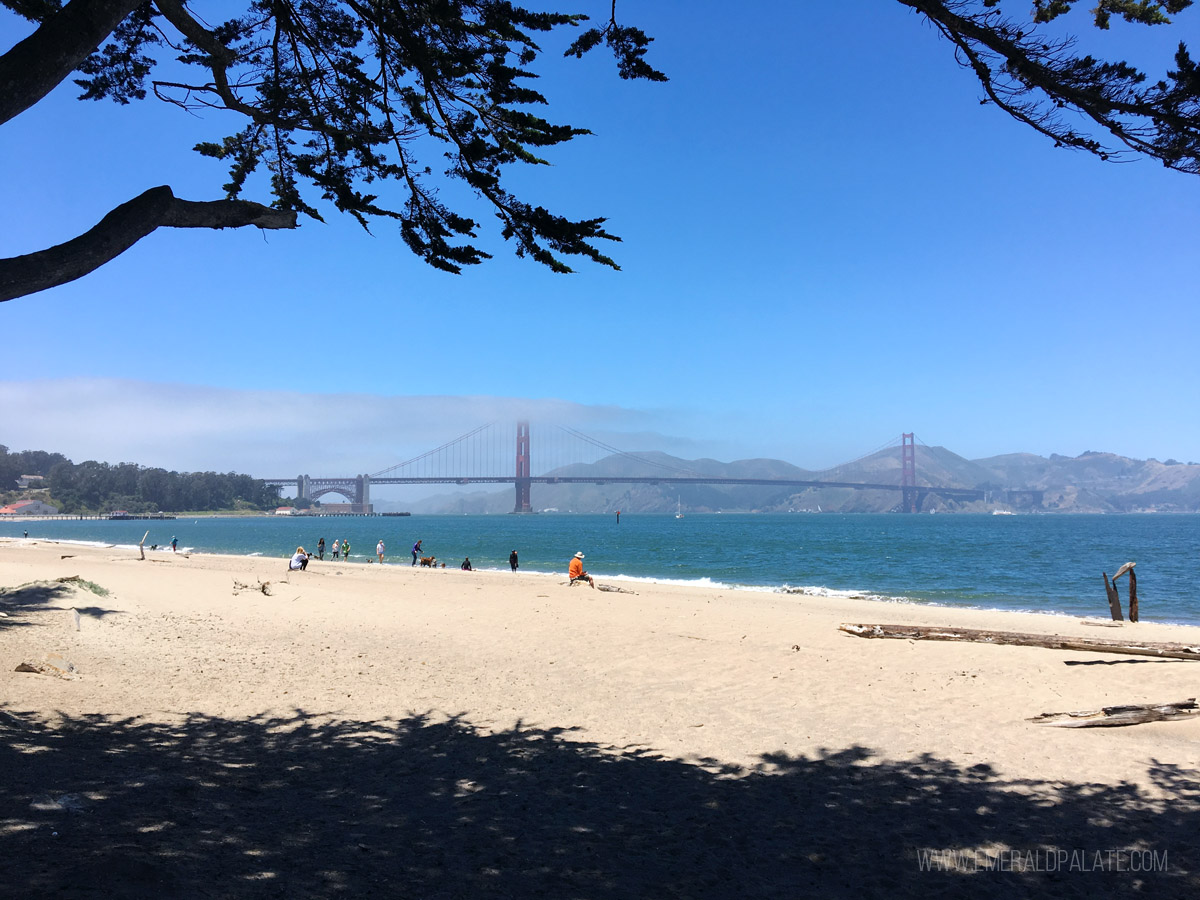 view of Golden Gate Bridge from Crissy Fields, a must do on your San Francisco to San Diego road trip