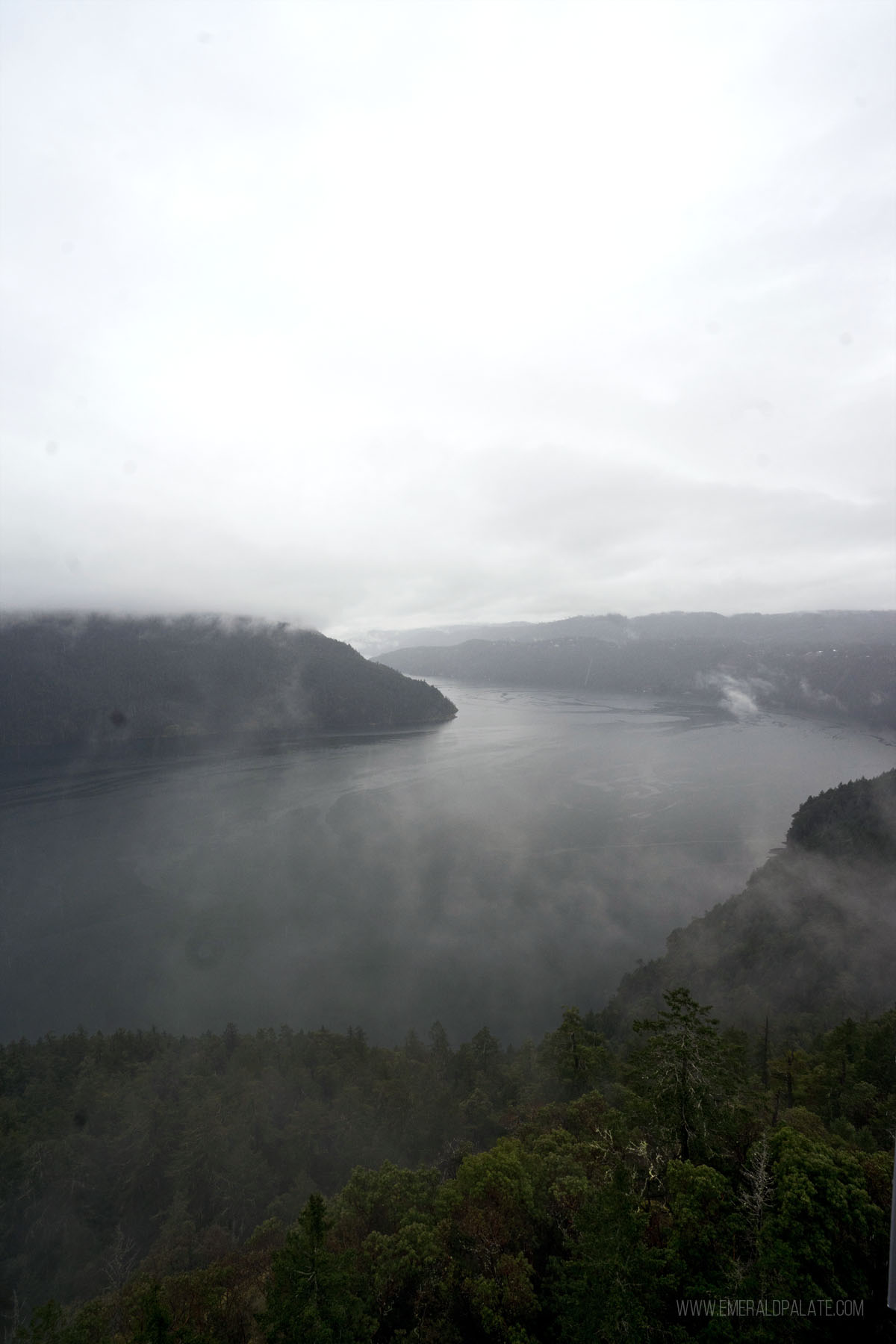 view of Cowichan Valley water inlets on a misty day