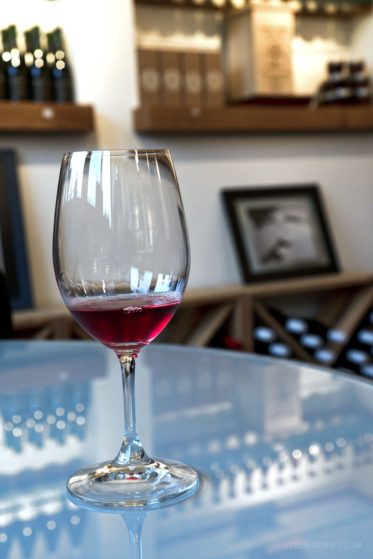 wine glass in a Cowichan Valley tasting room