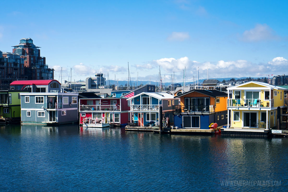 Colorful homes along the wharf in Victoria BC