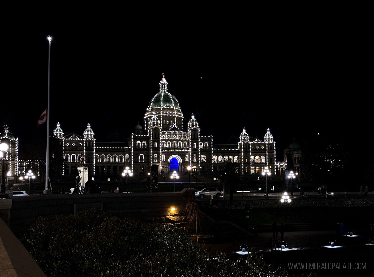 Victoria's legislative building lit up at night