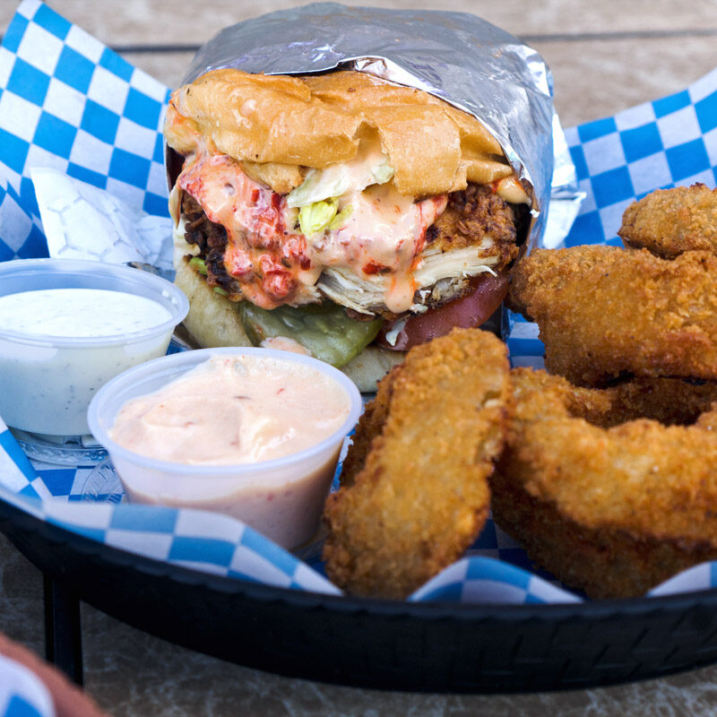 plate of onion rings and fried chicken, where to eat in Bend Oregon