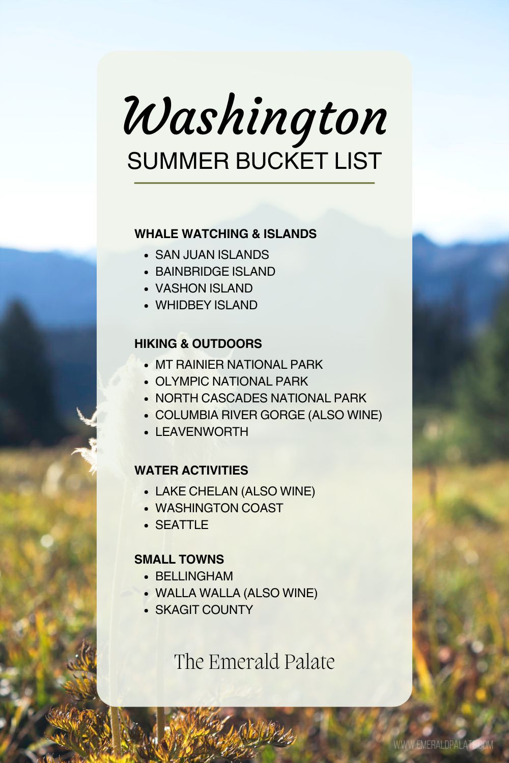 bucket list of all the best summer vacation ideas in Washington state