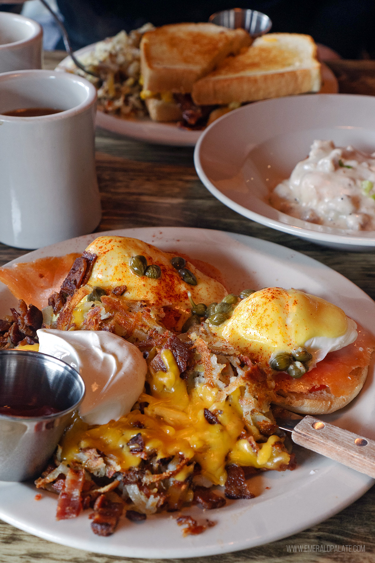spread of breakfast dishes at a Walla Walla restaurant