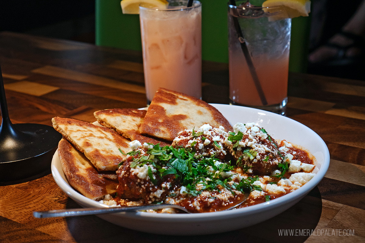 meatballs smothered in red sauce at one of the best restaurants in Walla Walla