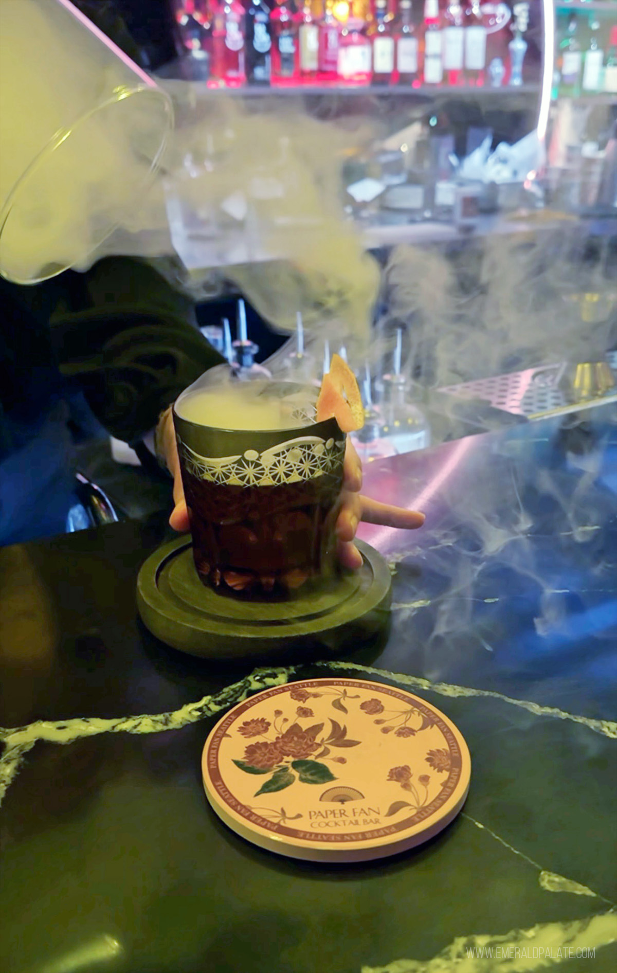 smoking drink from a Seattle cocktail bar