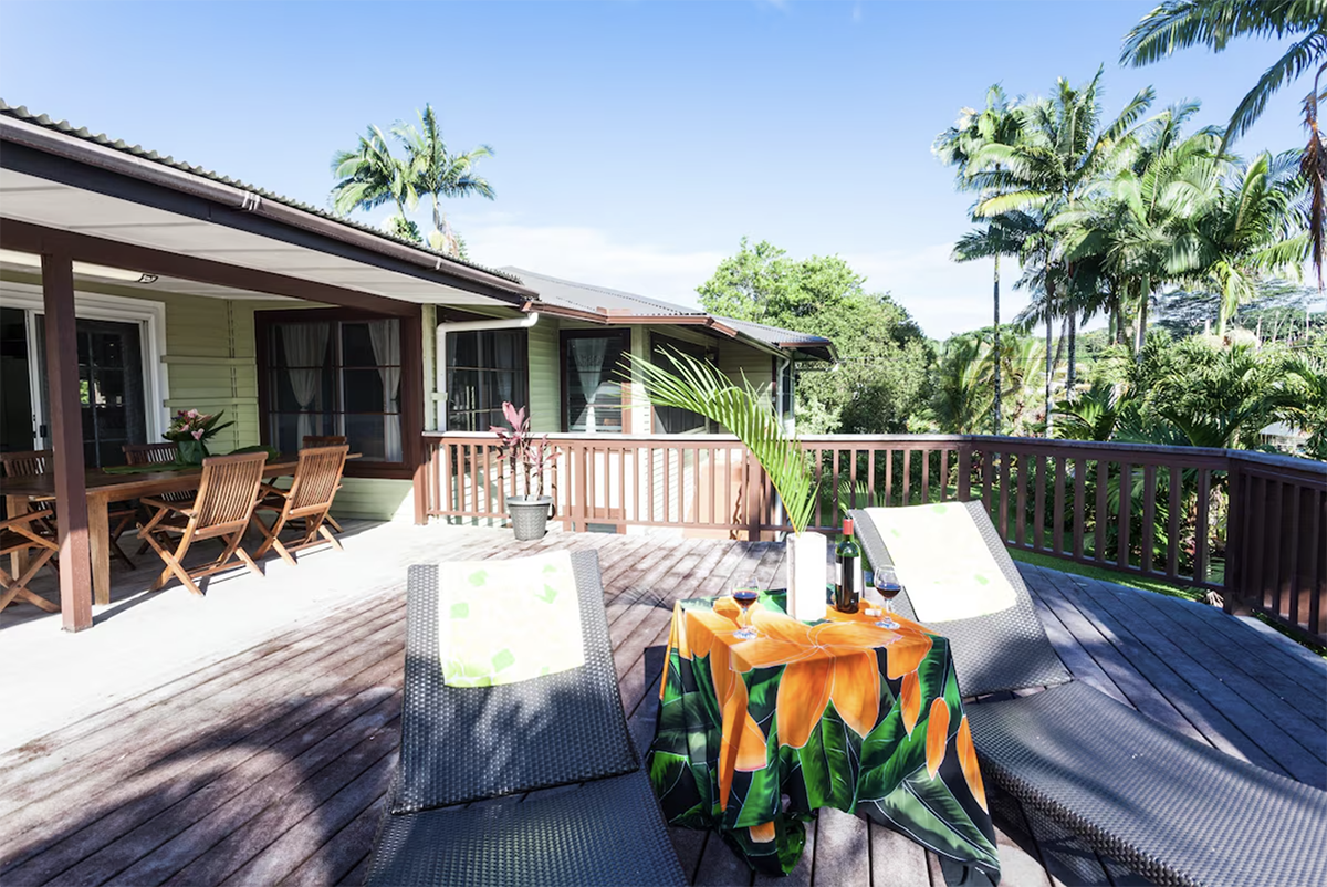 Vacation rental deck with loungers