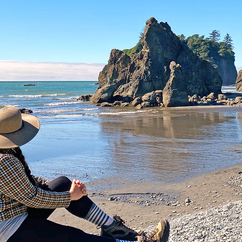 woman on Ruby Beach, a must visit on the Olympic National Park itinerary