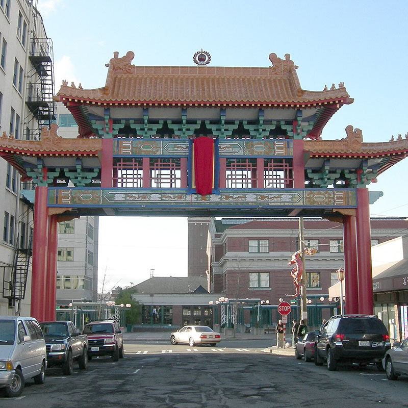Historic, ornate gate leading into Seattle's Chinatown International District (CID)