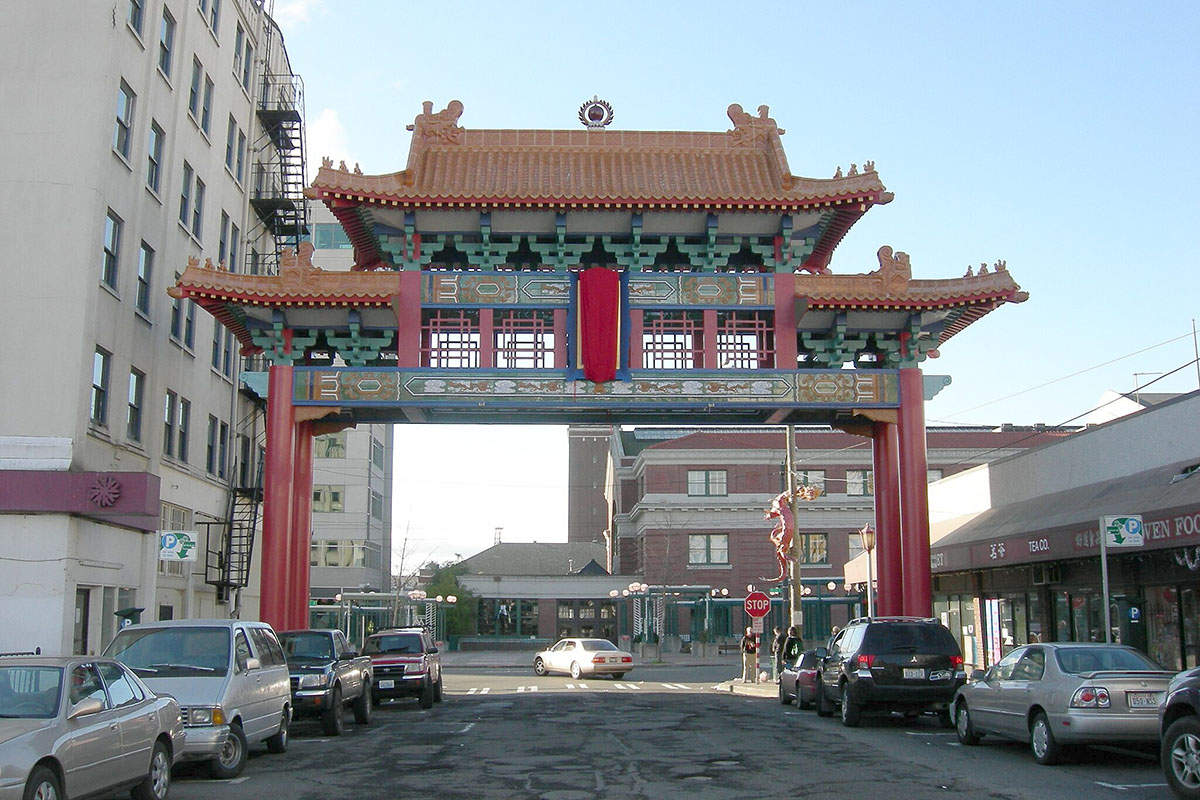 Seattle's Chinatown-International District Historic, ornate gate leading into Seattle's Chinatown International District (CID)