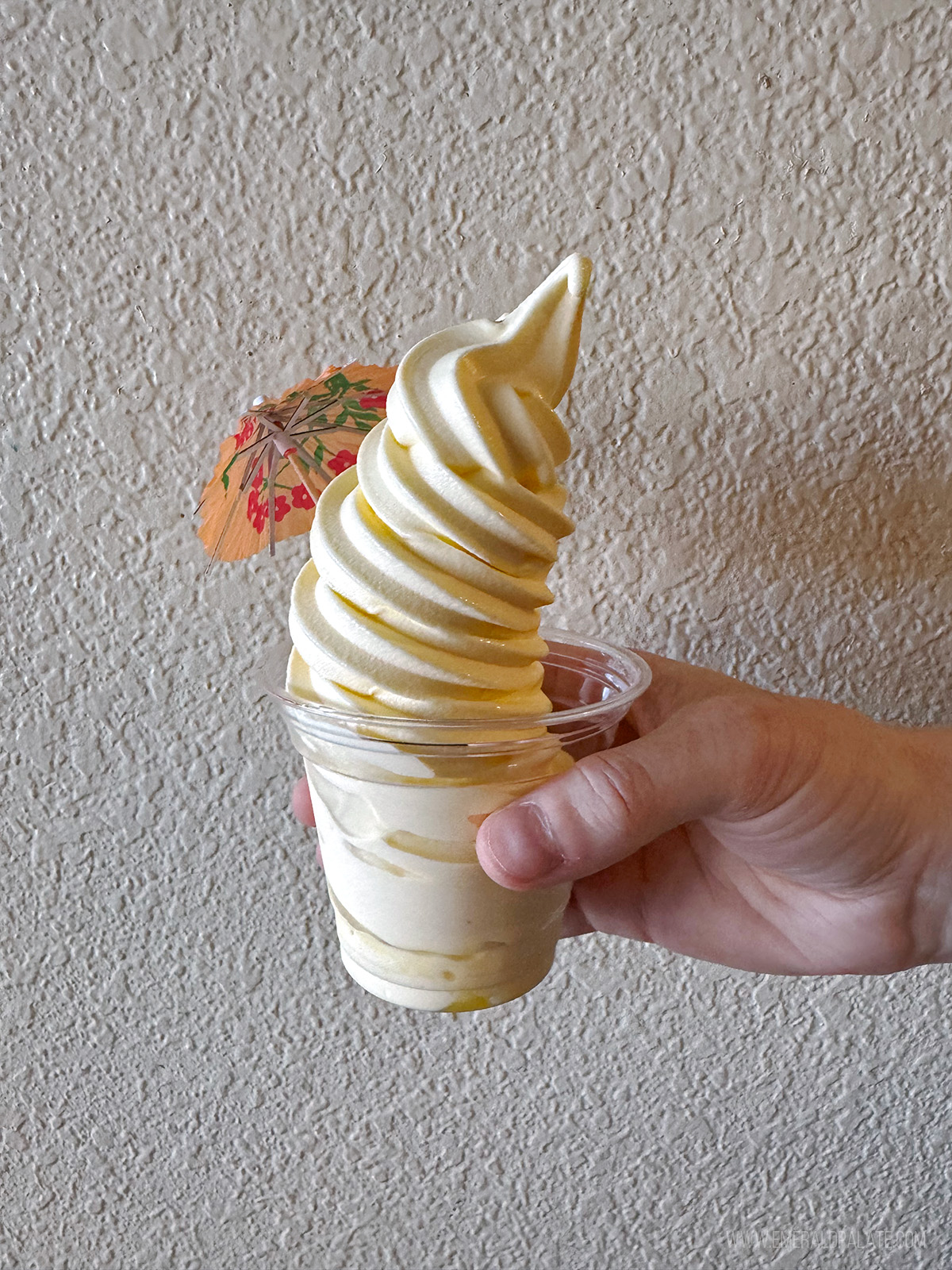 person holding a dole whip soft serve ice cream