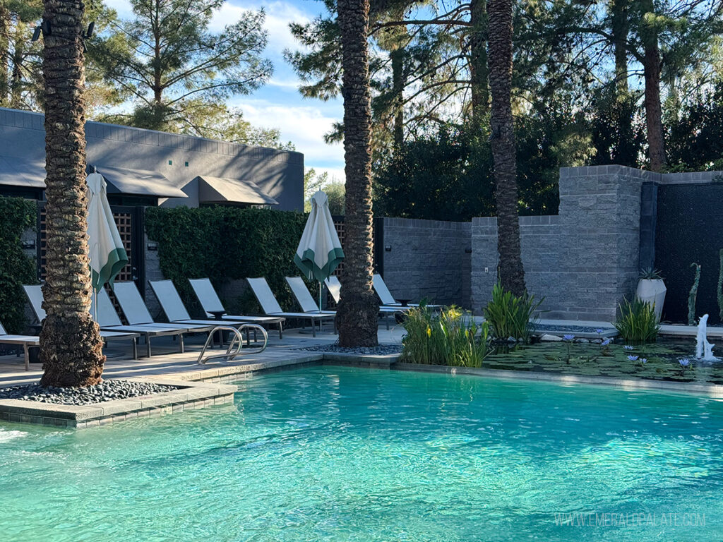 lounge chairs around a pool at a Scottsdale spa, one of the best things to do in Scottsdale, Arizona