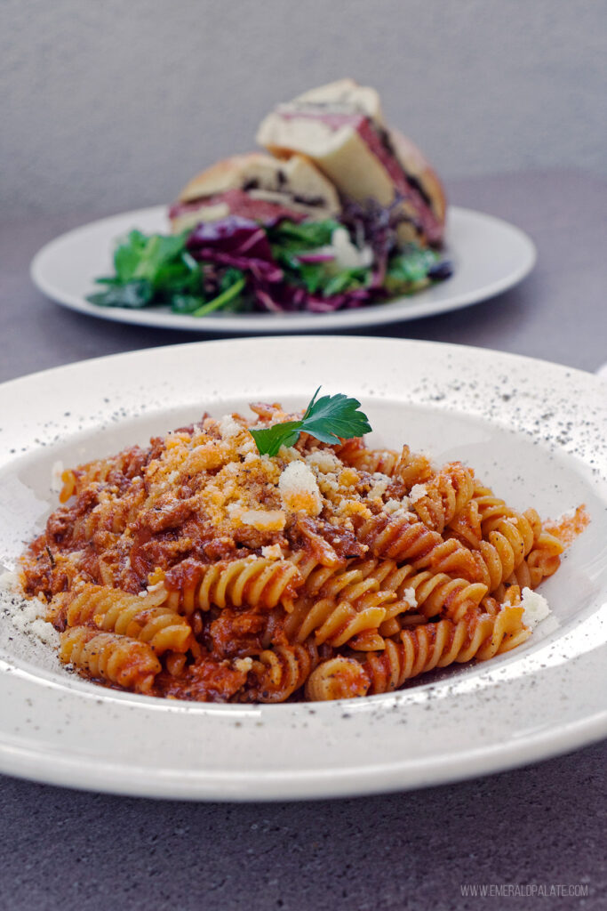 rotini pasta ragu with sandwiches in the back from one of the most unique restaurants in Scottsdale