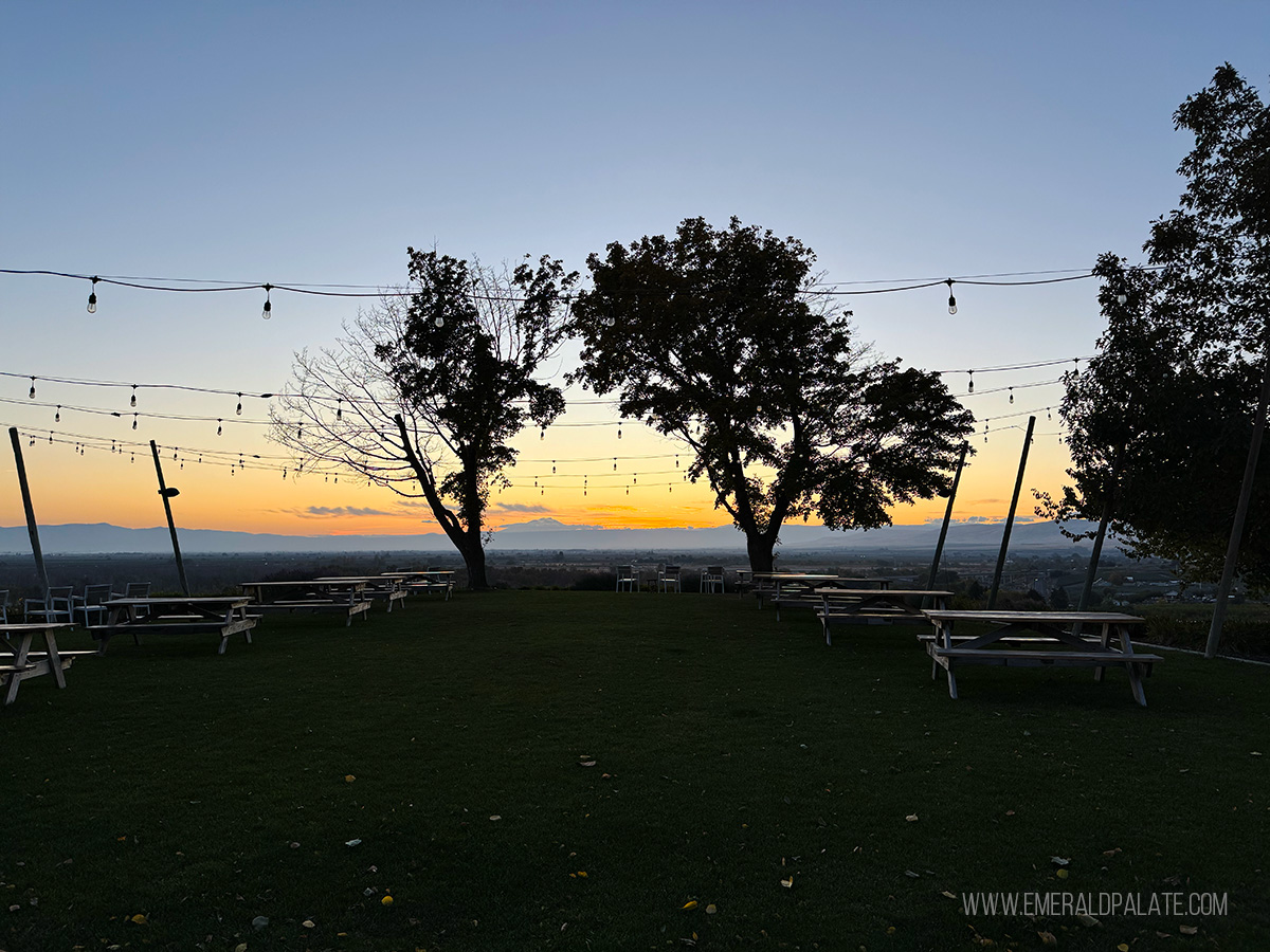 outdoor tasting area at a Yakima Valley winery during sunset