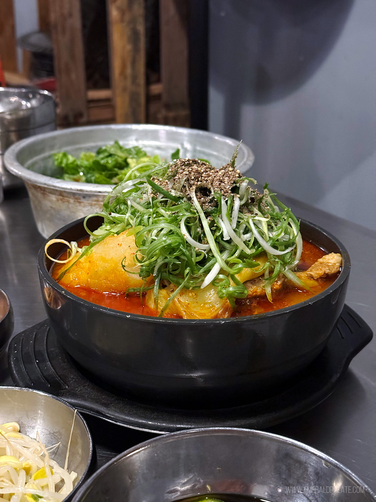 pork bone soup with scallions at a KBBQ place in Seattle