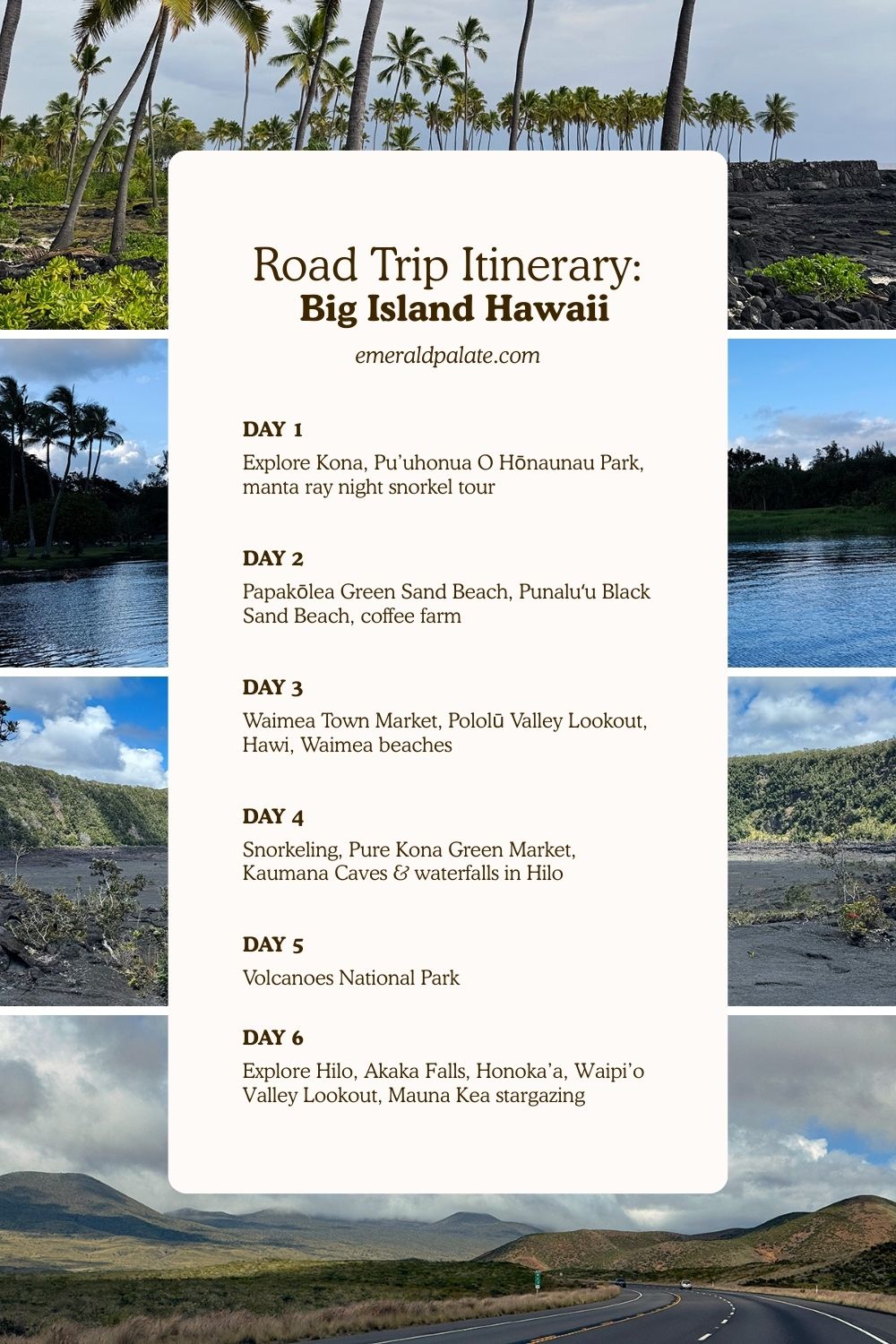 All the stops you should make on a 6-day Hawaii itinerary of the Big Island. This has you exploring both Kona and Hilo, plus Volcanoes National Park, snorkeling, and discerning tours. Get ready to make the most of your trip to Hawaii with all these things to do on the Big Island!
