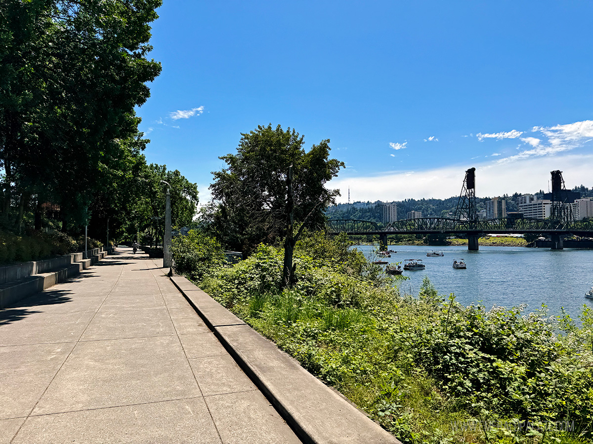 biker on a trail along the Willamette River in Portland