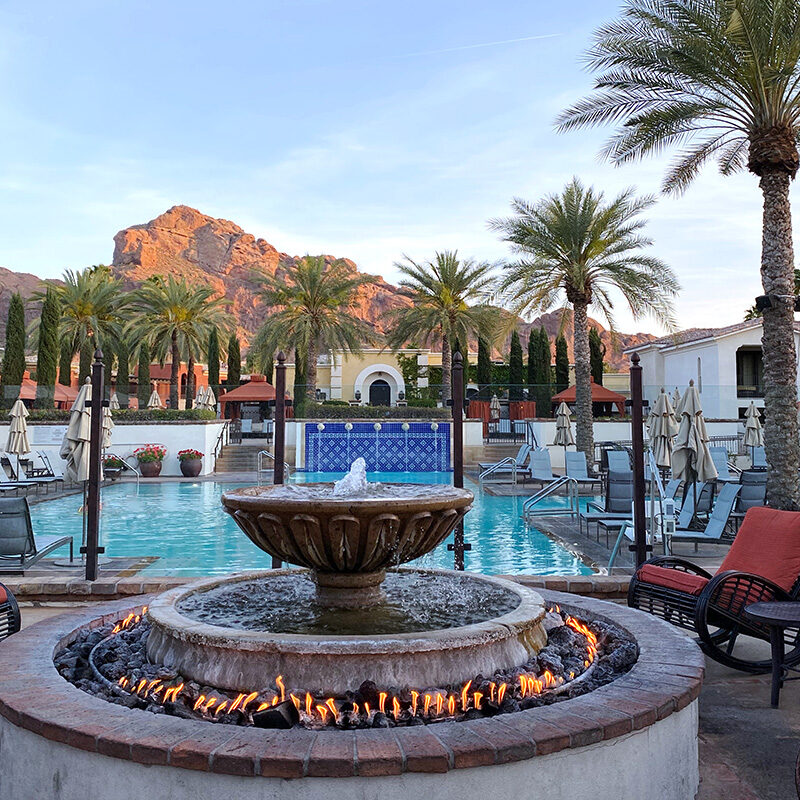 Where to stay in Scottsdale: a gorgeous pool and fire pit overlooking Camelback Mountain