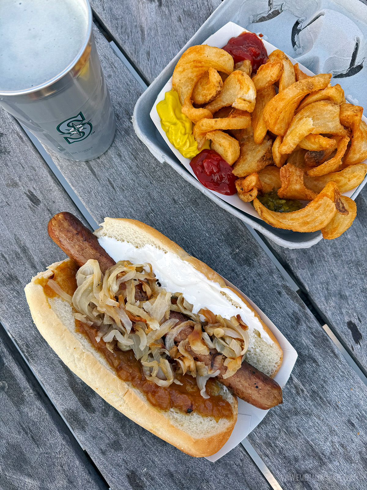 Seattle dog and sidewinder fries Seattle dog and sidewinder fries