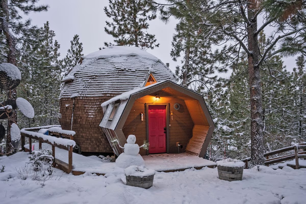 geodome vacation rental in snow geodome vacation rental covered in snow