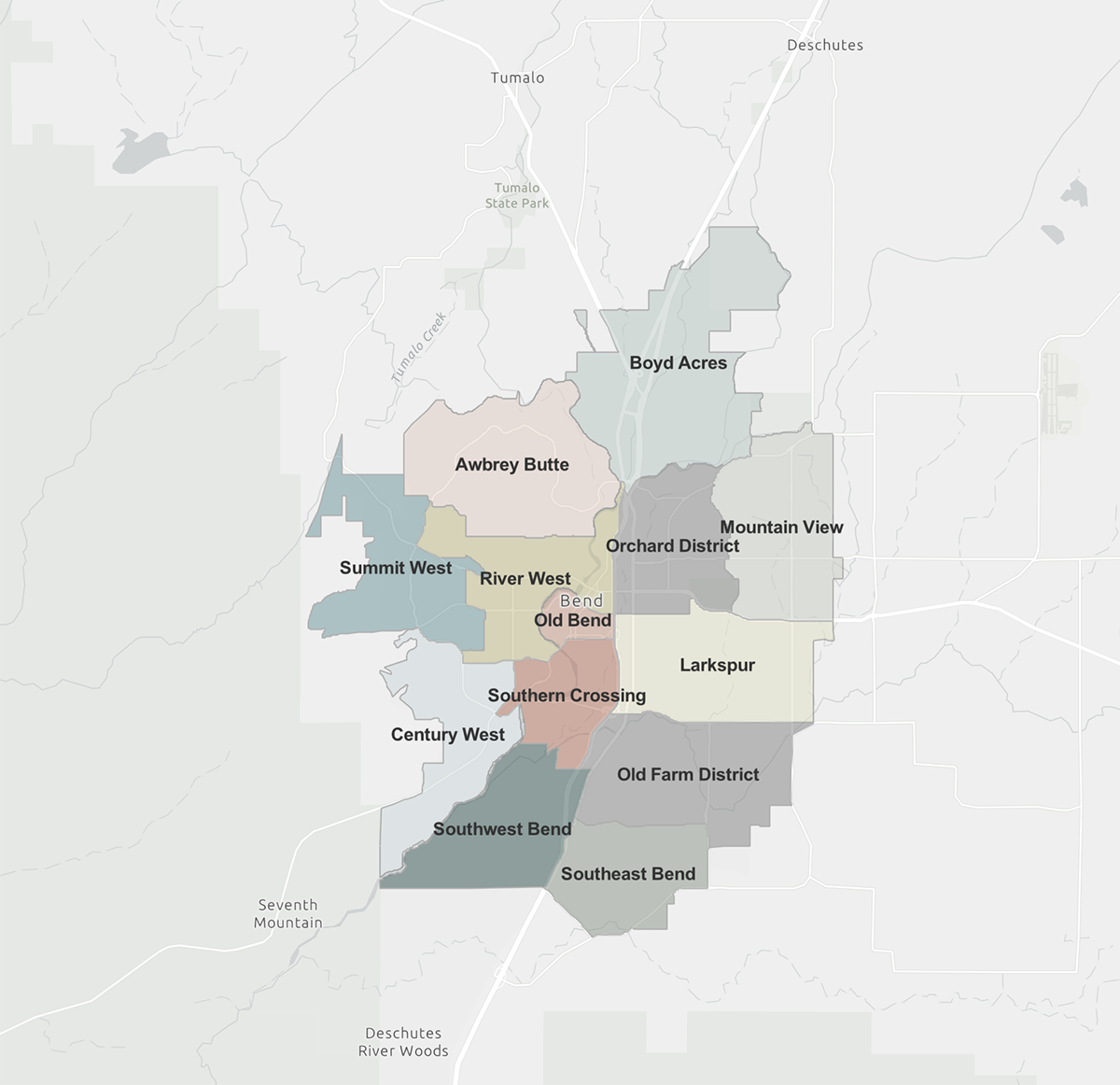 map of Bend OR neighborhoods map of Bend, OR neighborhoods