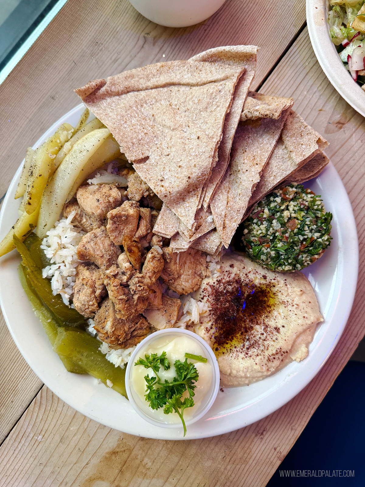 chicken shawarma plate from one of the best pet-friendly restaurants in Seattle