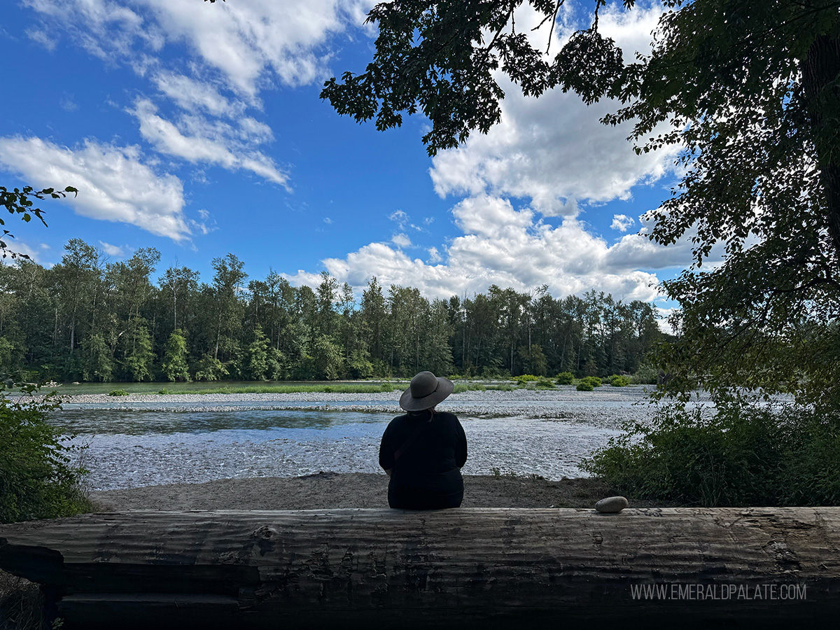 woman enjoying the views over a river in Monroe, WA