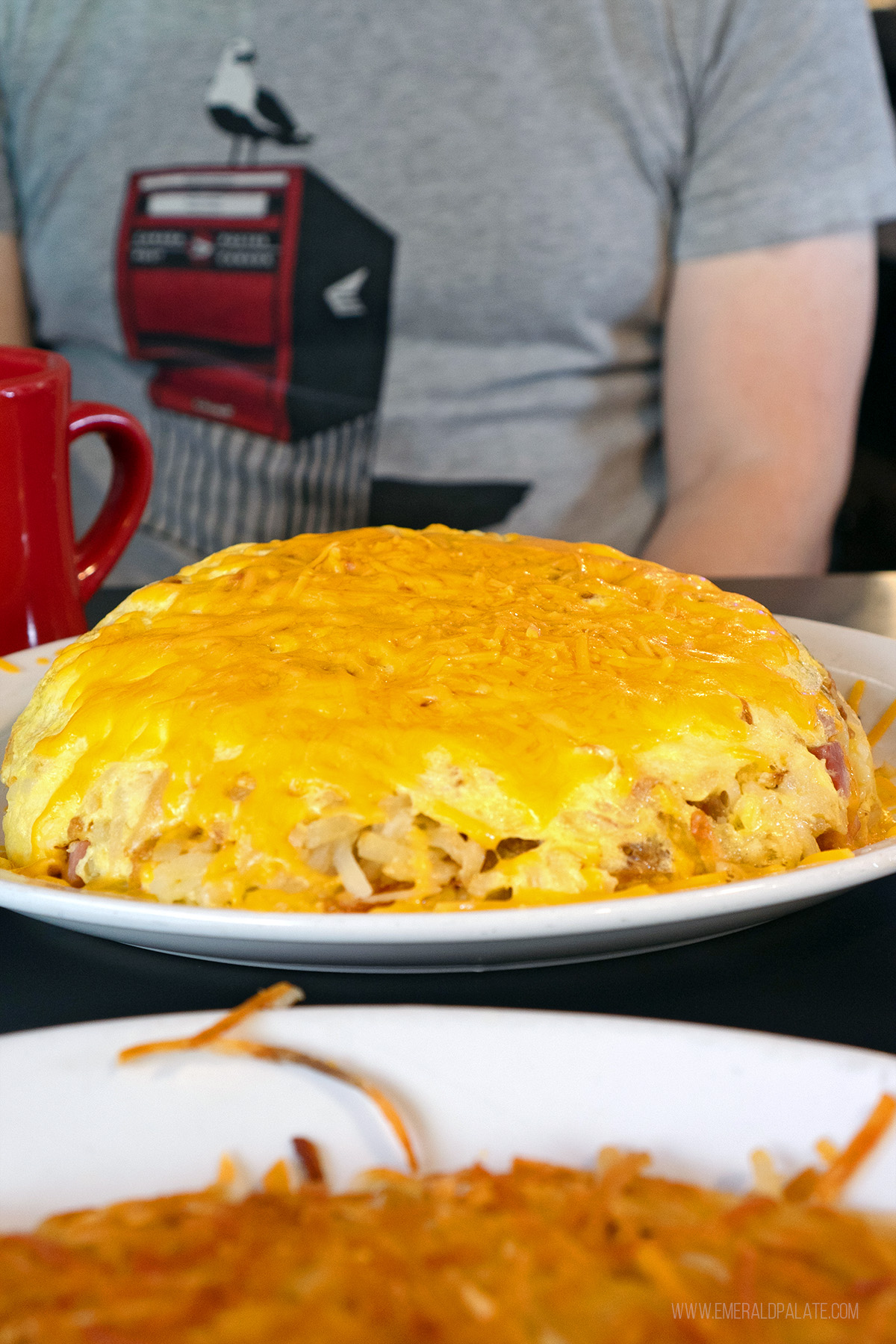 huge scramble with hash browns from a diner in Snohomish