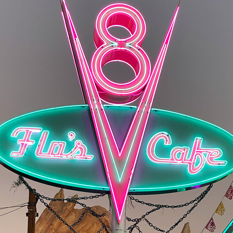 neon vintage signs during golden hour at one of the most Instagrammable places in Los Angeles