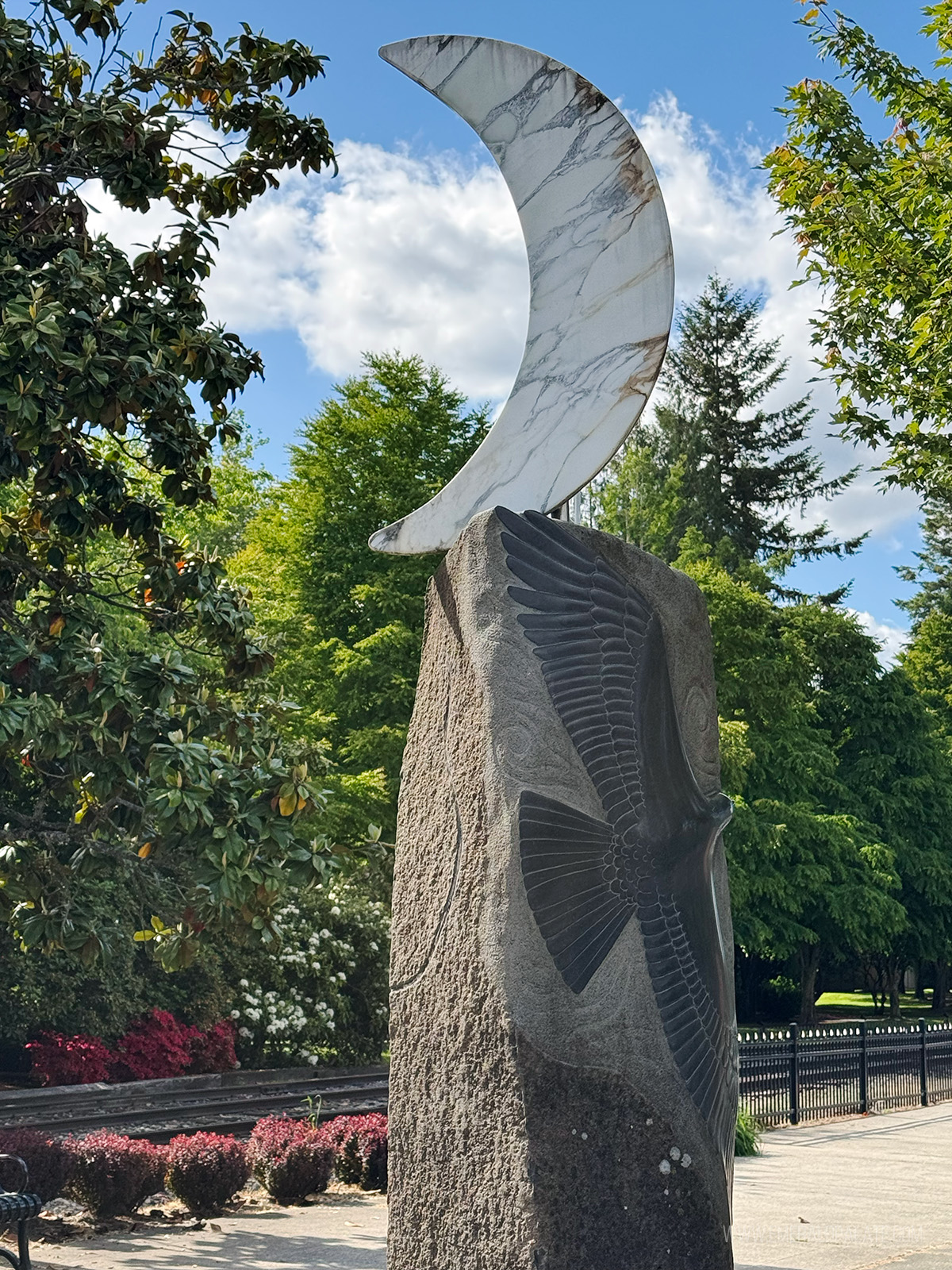 Indigenous sculpture in historic downtown Snoqualmie